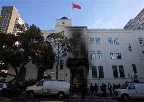 China consulate san francisco - Law enforcement members stand on the street near the Chinese consulate, where local media has reported a vehicle may have crashed into the building, in San Francisco, California, US October 9, 2023.